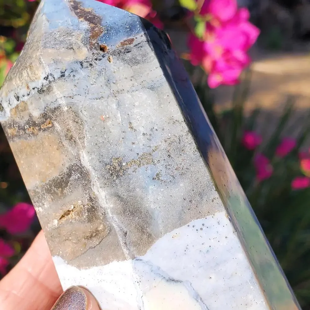 Ocean Jasper Blue Pink Druzy Sea Crystal Tower Point 508 grams